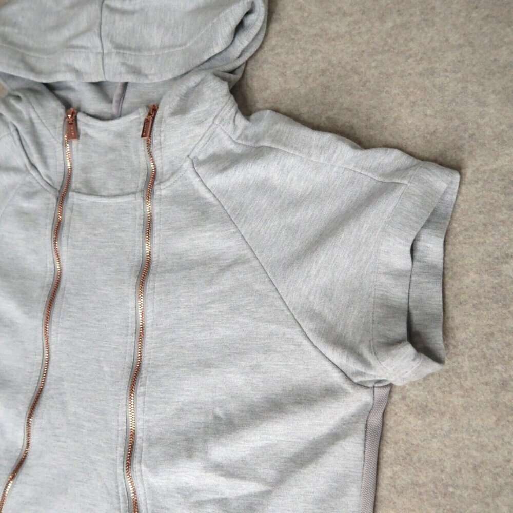 Lime & Vine Short Sleeve Grey Hoodie Multi Zip Front Sweater Women's Medium - Picture 5 of 16